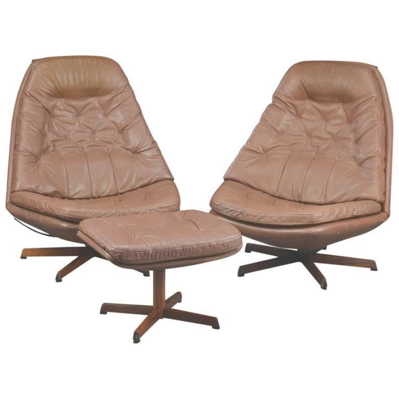 Pair Of 1960s Danish Leather Swivel Chairs By Madsen Schubel