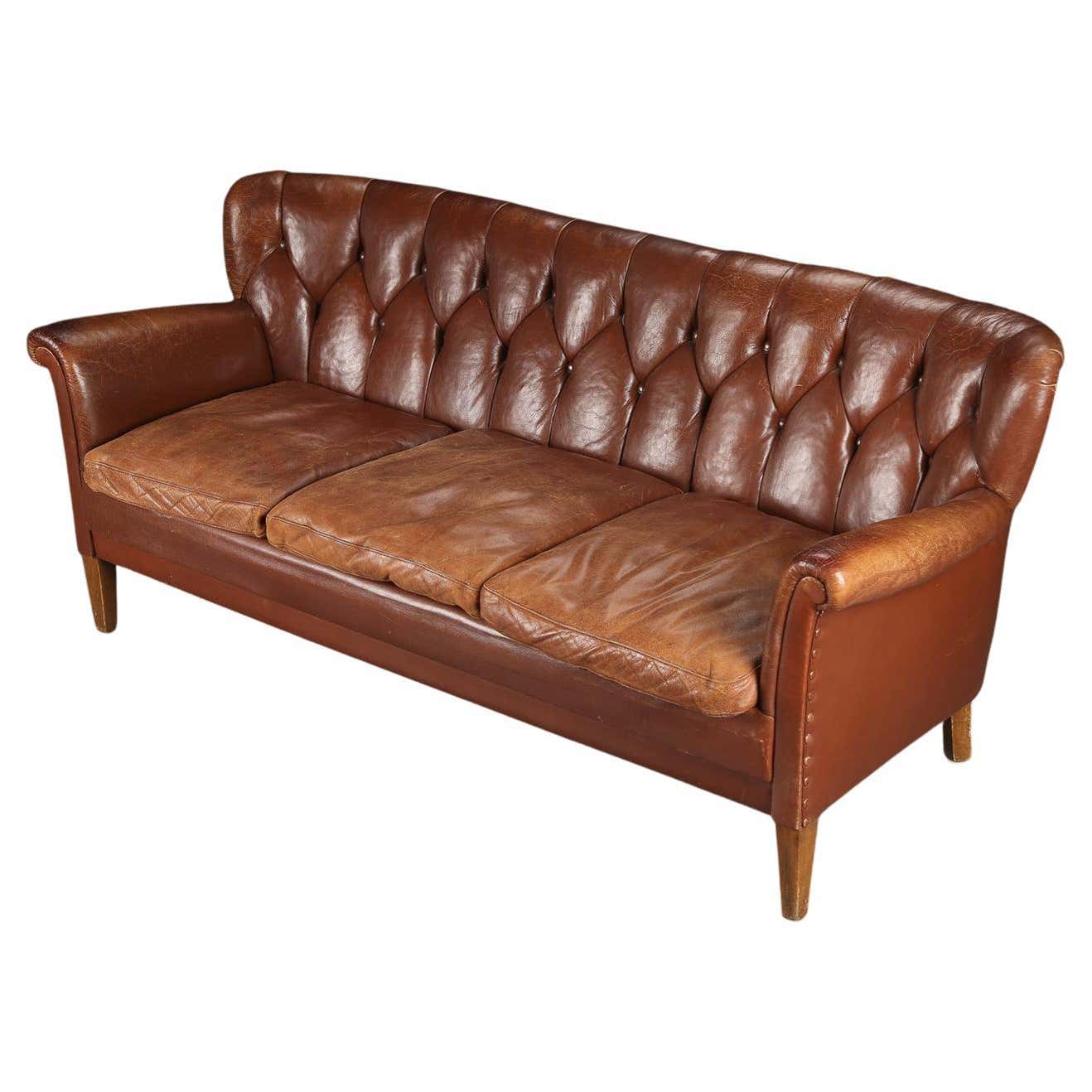 Danish Brown Leather Sofa - Arenskjold